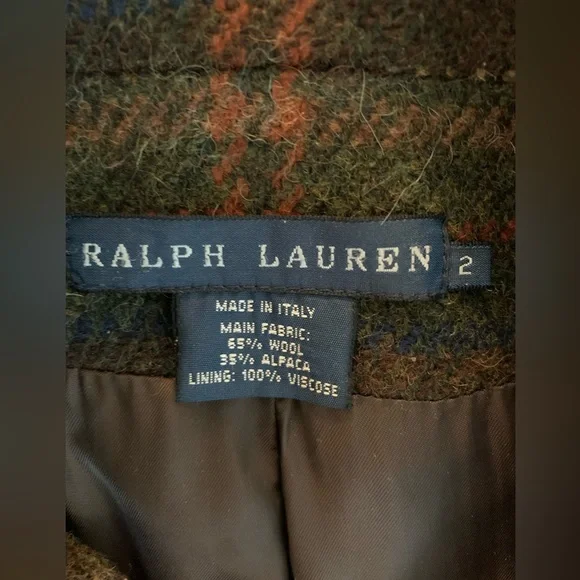 Ralph Lauren Dark Brown Plaid Double Breasted Coat - Picture 4 of 13